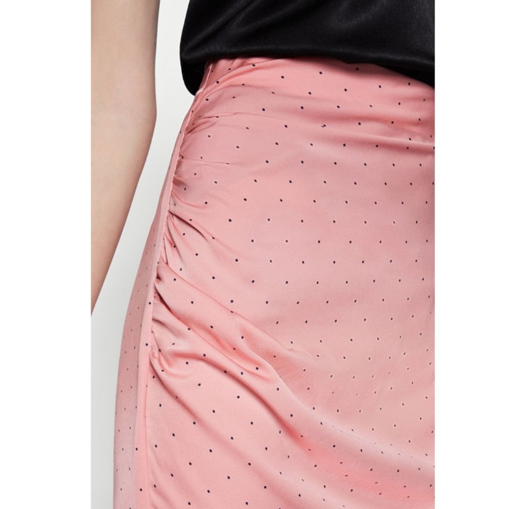 BCBG Ruched Asymmetrical Pink Polka Dot Skirt 4 - Picture 3 of 4